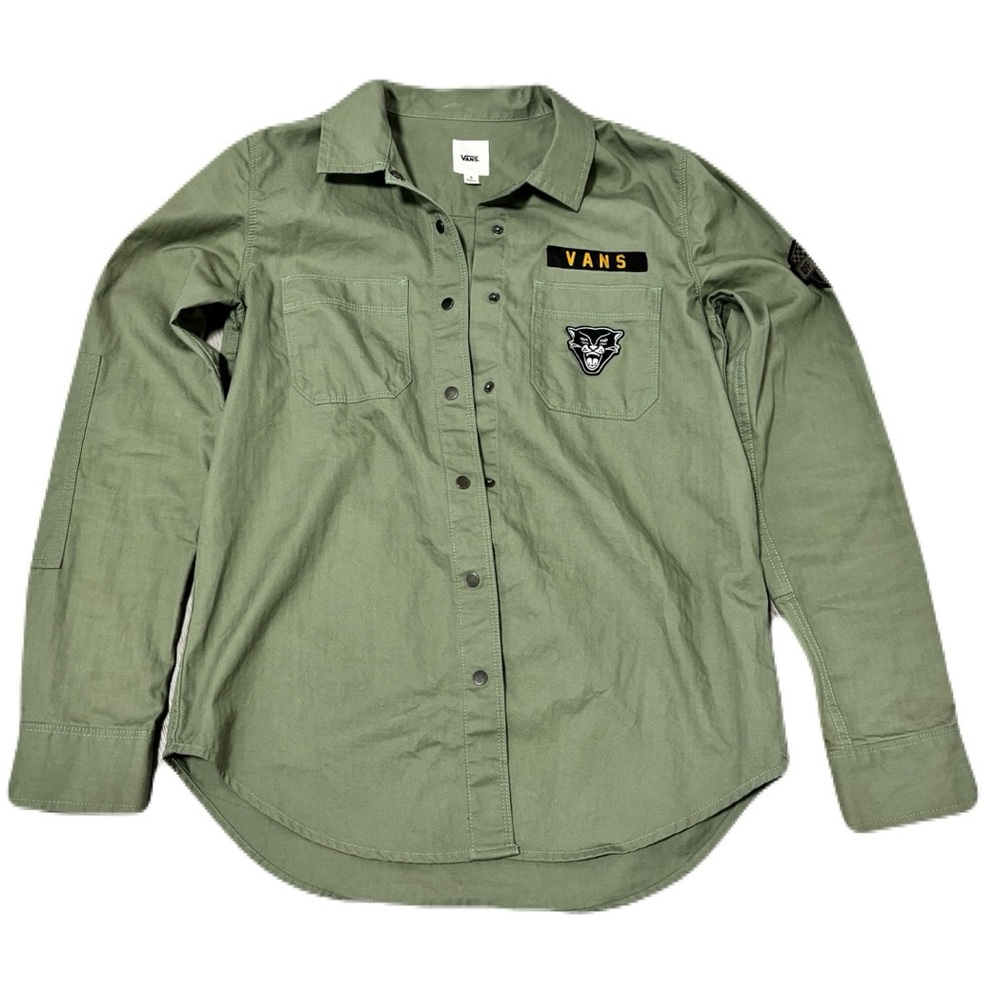 Vans tiger patch button up shirt in olive green